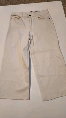 J.Jill Denim High-Rise Full-Leg Crops Cream Wide Leg Jeans Women's Size 16 #506